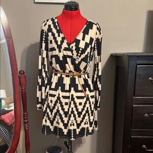 Pink Owl Black and White Geometric Mini Dress